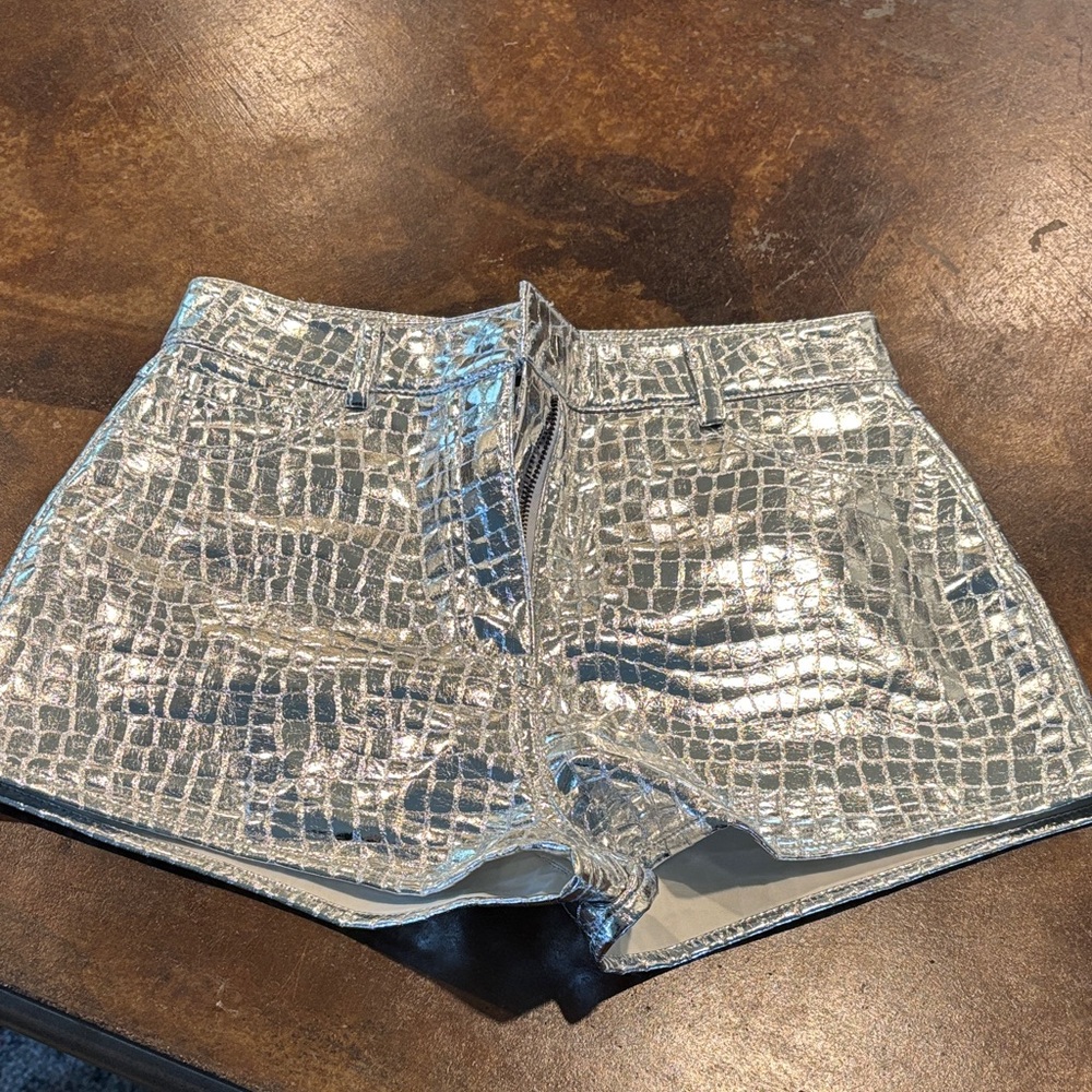 Nasty Gal Metallic Croc-Embossed High Waist Shorts - Picture 2 of 3